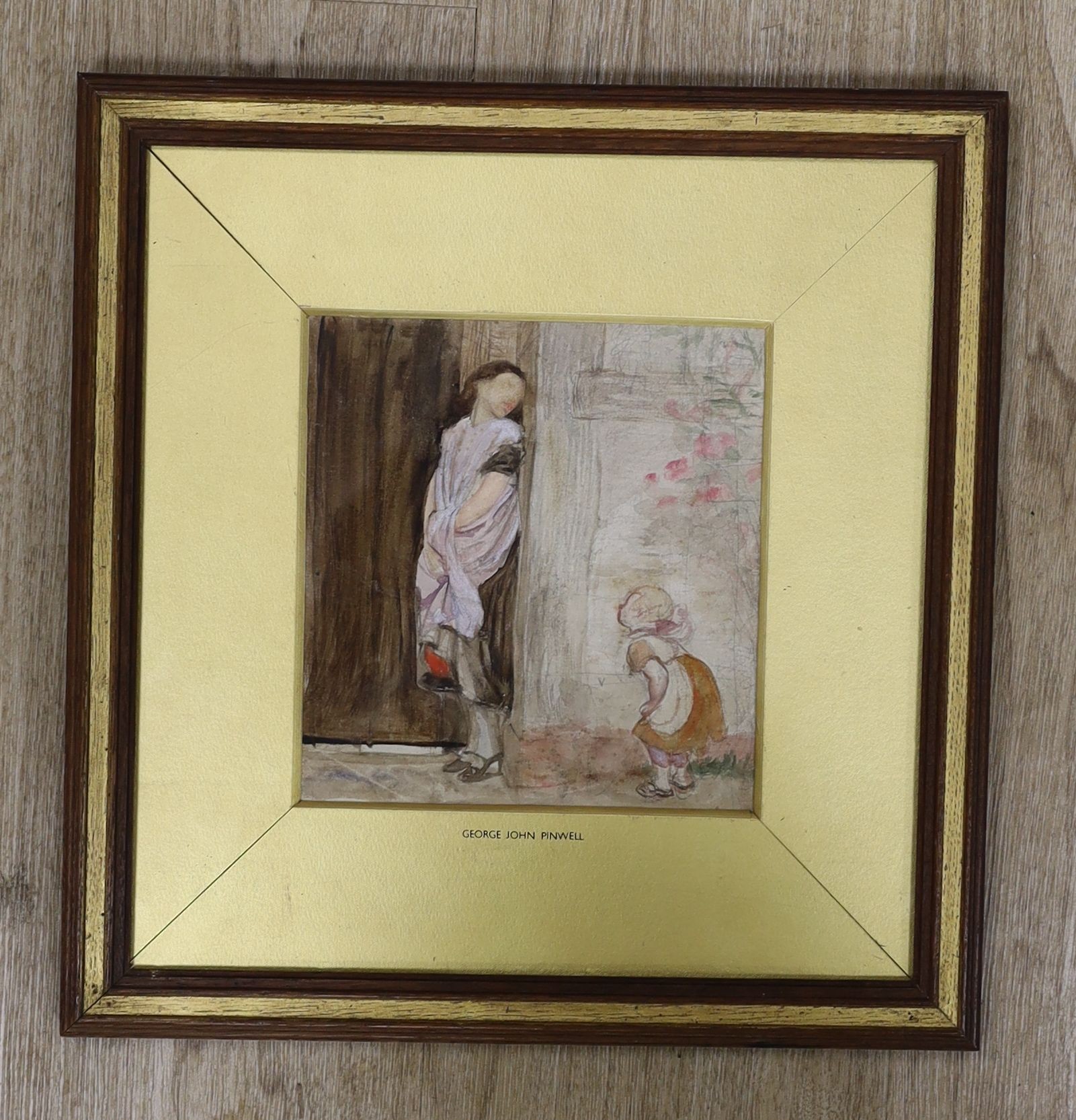 George John Pinwell, R.W.S. (1842-1875) - pencil and watercolour, Sketch of a mother and child beside a doorway, 18 x 17cm